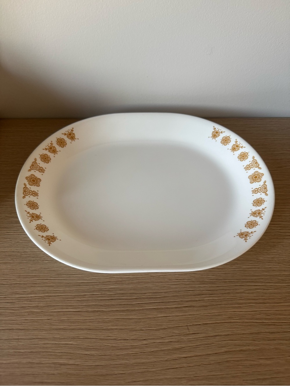 Corelle White Oval Serving Platter with Butterfly Gold Floral Motif